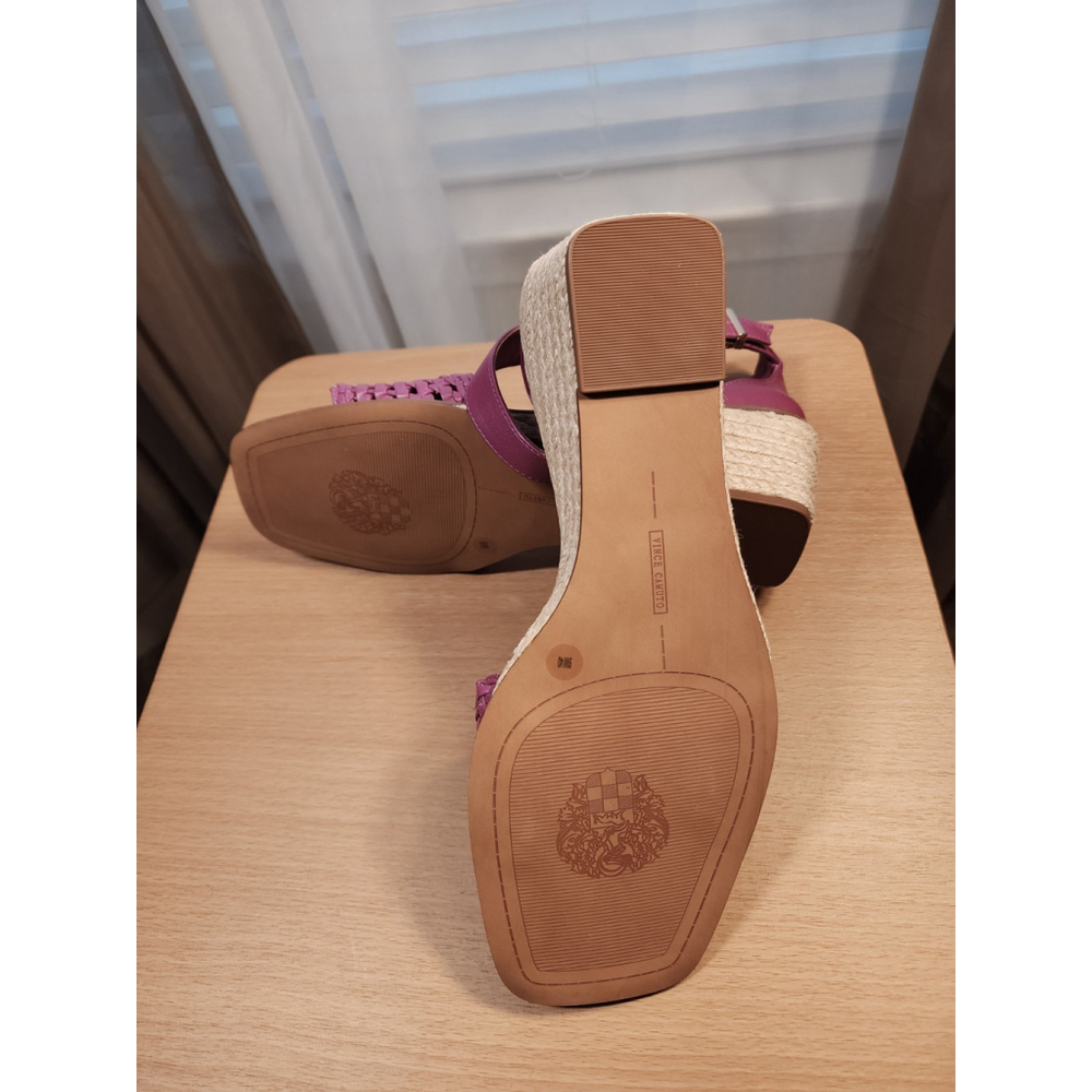 Vince Camuto ORCHID FUSHIA Leather Net Ankle Strap Low Espadrille Wedge 9 Wide - Picture 6 of 8